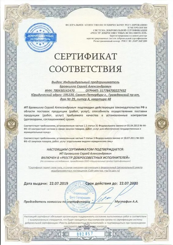 Реестр добросовестных исполнителей в Владимира